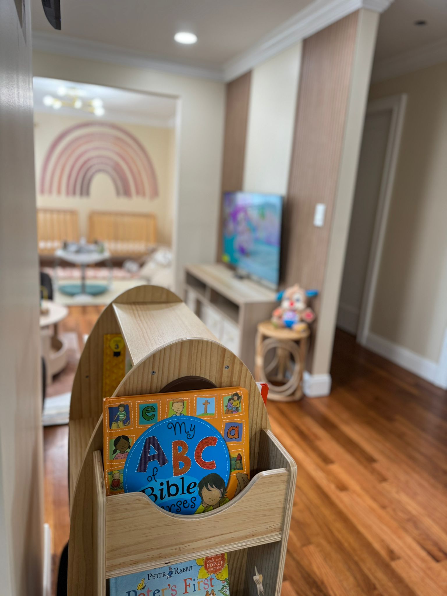 Book storage area with children's learning materials